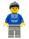 Minifig No: trn015  Name: Jogging Suit, Light Gray Legs, Black Ponytail Hair, Closed Mouth