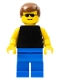 Minifig No: trn034  Name: Plain Black Torso with Yellow Arms, Blue Legs, Sunglasses, Brown Male Hair