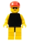 Minifig No: trn037  Name: Plain Black Torso with Yellow Arms, Yellow Legs, Sunglasses, Red Cap