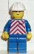 Minifig No: trn051 Name: Red & White Stripes - Blue Legs, White Construction Helmet Minifig No: trn051 Name: Red & White Stripes - Blue Legs, White Construction Helmet