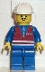 Minifig No: trn054 Name: Red Vest and Zipper - Blue Legs, White Construction Helmet, Moustache Minifig No: trn054 Name: Red Vest and Zipper - Blue Legs, White Construction Helmet, Moustache