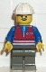 Minifig No: trn055 Name: Red Vest and Zipper - Dark Gray Legs, White Construction Helmet, Moustache Minifig No: trn055 Name: Red Vest and Zipper - Dark Gray Legs, White Construction Helmet, Moustache
