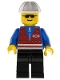 Minifig No: trn056  Name: Red Vest and Zipper - Black Legs, White Construction Helmet, Sunglasses
