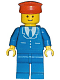 Minifig No: trn068  Name: Suit with 3 Buttons Blue - Blue Legs, Red Hat