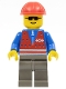 Minifig No: trn081  Name: Red Vest and Zipper - Dark Gray Legs, Red Construction Helmet
