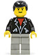 Minifig No: trn085  Name: Leather Jacket with Zippers - Light Gray Legs, Black Male Hair