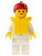 Minifig No: trn092  Name: Shirt with 2 Pockets, White Legs, Red Ponytail Hair, Life Jacket