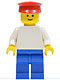 Minifig No: trn109  Name: Plain White Torso with White Arms, Blue Legs, Red Hat