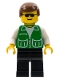 Minifig No: trn111  Name: Jacket Green with 2 Large Pockets - Black Legs, Brown Male Hair