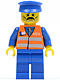 Minifig No: trn118  Name: Orange Vest with Safety Stripes - Blue Legs, Moustache, Blue Hat