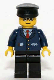 Minifig No: trn128 Name: Dark Blue Suit with Train Logo, Black Legs, Brown Eyebrows, Black Hat Minifig No: trn128 Name: Dark Blue Suit with Train Logo, Black Legs, Brown Eyebrows, Black Hat