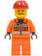 Minifig No: trn129a  Name: Orange Vest with Safety Stripes - Orange Legs, Red Construction Helmet, Brown Moustache, Dark Bluish Gray Hands
