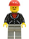 Minifig No: trn135  Name: Suit with 3 Buttons Black - Light Gray Legs, Red Construction Helmet