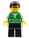 Lot ID: 291423935  Minifig No: trn136  Name: Jacket Green with 2 Large Pockets - Black Legs, Black Male Hair