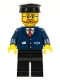 Minifig No: trn223  Name: Dark Blue Suit with Train Logo, Black Legs, Black Hat, Beard and Glasses