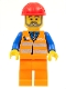 Minifig No: trn229  Name: Orange Vest with Safety Stripes - Orange Legs, Red Construction Helmet, Gray Beard