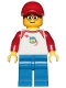 Minifig No: trn247  Name: Man - Classic Space Shirt with Red Sleeves, Blue Legs, Red Cap