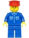 Minifig No: trn252  Name: Shirt with 6 Buttons - Blue, Blue Legs, Red Hat (Reissue)
