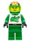 Minifig No: twn008  Name: Race - Driver, Green Alligator, Helmet with Flames