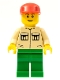 Minifig No: twn011  Name: Shirt with 2 Pockets No Collar, Green Legs, Red Cap