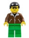 Minifig No: twn013  Name: Jacket Brown - Green Legs, Black Male Hair