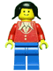 Minifig No: twn017  Name: Patron - Red Torso with Buttons and Collar (Torso Sticker), Blue Legs, Black Pigtails Hair