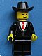 Minifig No: twn019s2  Name: Patron - Black Suit with Red Tie (Torso Sticker), Black Legs, Black Cowboy Hat