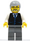 Minifig No: twn028  Name: Black Vest with Blue Striped Tie, Dark Bluish Gray Legs, White Arms, Light Bluish Gray Male Hair, Glasses