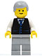 Minifig No: twn041  Name: Black Vest with Blue Striped Tie, Light Bluish Gray Legs, White Arms, Light Bluish Gray Male Hair, Smile