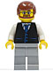 Minifig No: twn048  Name: Black Vest with Blue Striped Tie, Light Bluish Gray Legs, White Arms, Reddish Brown Male Hair, Beard and Glasses