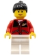 Minifig No: twn056  Name: Red Jacket with Zipper Pockets and Classic Space Logo, White Legs, Black Female Ponytail Hair, Brown Eyebrows