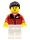 Minifig No: twn056a  Name: Red Jacket with Zipper Pockets and Classic Space Logo, White Legs, Black Female Ponytail Hair, Black Eyebrows
