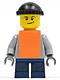 Minifig No: twn059  Name: Plain Light Bluish Gray Torso, Dark Blue Short Legs, Knit Cap, Orange Vest