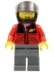 Minifig No: twn060  Name: Red Jacket with Zipper Pockets and Classic Space Logo, Dark Bluish Gray Legs, Black Helmet, Silver Sunglasses