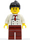 Minifig No: twn066  Name: Chef - White Torso with 8 Buttons, Dark Red Legs, Black Ponytail Hair