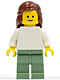 Minifig No: twn073  Name: Plain White Torso with White Arms, Sand Green Legs, Reddish Brown Female Hair Mid-Length