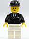 Minifig No: twn076  Name: Horse Rider, Female, Black Suit with Tie, White Legs, Black Construction Helmet