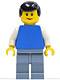 Minifig No: twn083  Name: Plain Blue Torso with White Arms, Sand Blue Legs, Black Male Hair, Lipstick