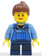 Minifig No: twn086  Name: Overalls with Tools in Pocket Blue, Reddish Brown Ponytail Hair, Lipstick, Dark Blue Short Legs