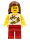 Minifig No: twn089  Name: Yellow Flowers, Red Legs, Reddish Brown Female Hair Mid-Length
