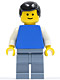 Minifig No: twn095  Name: Plain Blue Torso with White Arms, Sand Blue Legs, Black Male Hair
