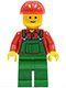 Minifig No: twn106  Name: Overalls Farmer Green, Red Construction Helmet