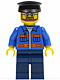 Minifig No: twn124  Name: Blue Jacket with Pockets and Orange Stripes, Dark Blue Legs, Black Hat
