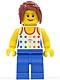 Minifig No: twn128  Name: Shirt with Female Rainbow Stars Pattern, Blue Legs, Dark Red Hair Ponytail Long with Side Bangs