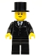Minifig No: twn133b  Name: Suit Black, Top Hat, Black Legs, Reddish Brown Eyebrows