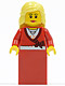 Minifig No: twn134  Name: Sweater Cropped with Bow, Heart Necklace, Red Skirt, Bright Light Yellow Female Hair Mid-Length