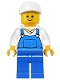 Minifig No: twn138  Name: Overalls Blue over V-Neck Shirt, Blue Legs, White Short Bill Cap
