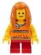 Minifig No: twn161  Name: Child - Girl, Orange Halter Top with Flowers and Low Back, Red Short Legs, Dark Orange Long Hair