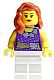 Minifig No: twn171  Name: Female Dark Purple Blouse with Gold Sash and Flowers, White Legs, Red Lips