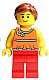 Minifig No: twn172  Name: Orange Halter Top with Medium Blue Trim and Flowers Pattern, Red Legs, Reddish Brown Ponytail and Swept Sideways Fringe